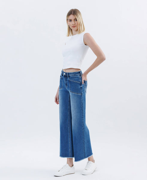 Lovervet High Rise Raw Hem Wide Leg Jeans