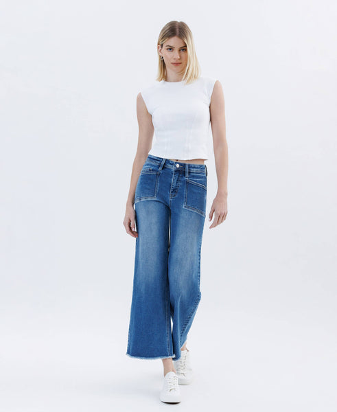 Lovervet High Rise Raw Hem Wide Leg Jeans