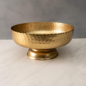 Gold Hammered Round Bowl with Base