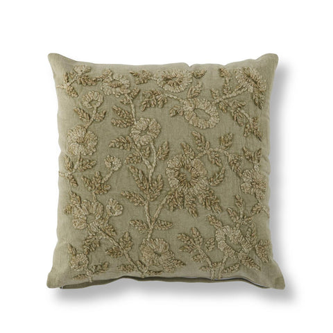 Sage Green Floral Embroidered Pillow