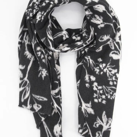 Vintage Floral Midweight Scarf - Black,