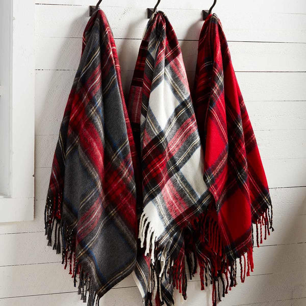 Gray Tartan Fringe Throw