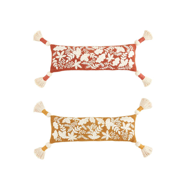 Rust Leaf Embroidered Long Pillow