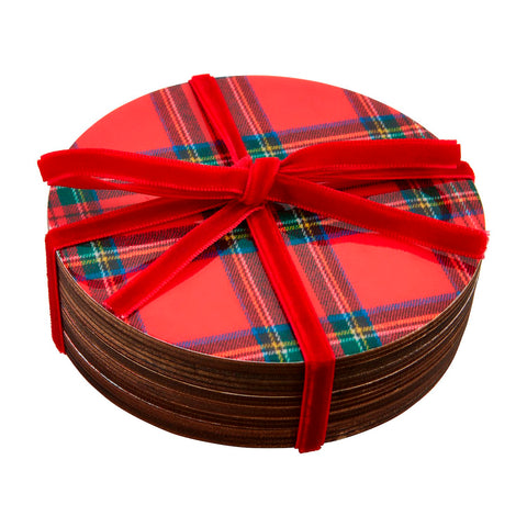 Red Tartan Lacquer Coaster Set