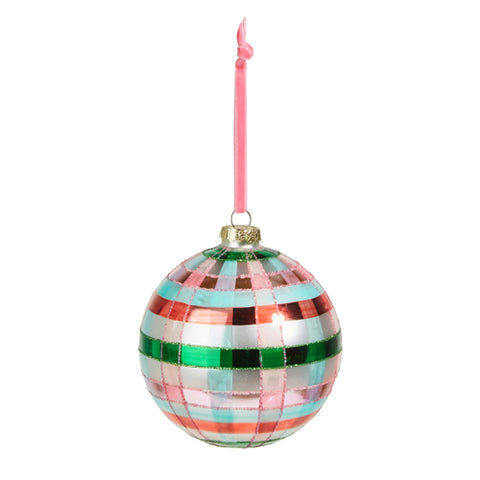 Pink and Green Plaid Ball Ornament