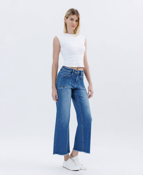 Lovervet High Rise Raw Hem Wide Leg Jeans