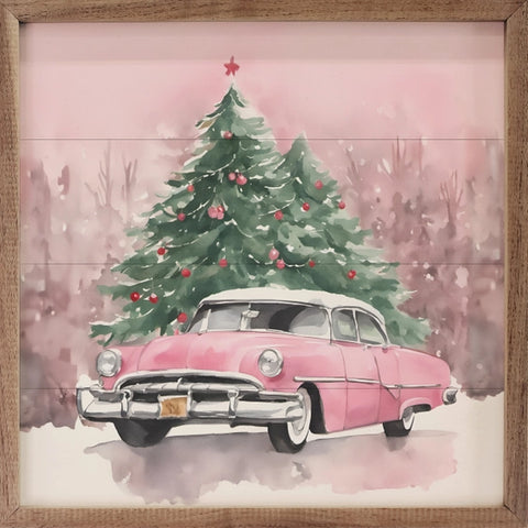 Pink Car with Christmas Trees 8x8