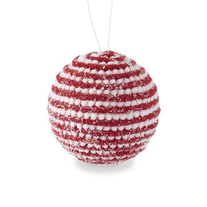 Glittered Red & White Yarn Striped Ball