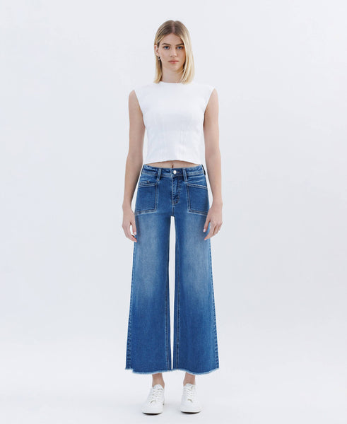 Lovervet High Rise Raw Hem Wide Leg Jeans