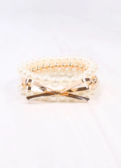 Tonks Pearl Bow Bracelet Set Pearl