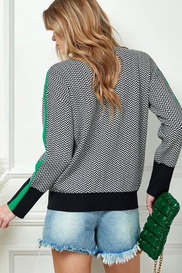 Printed Knit Turtleneck Sweater Green