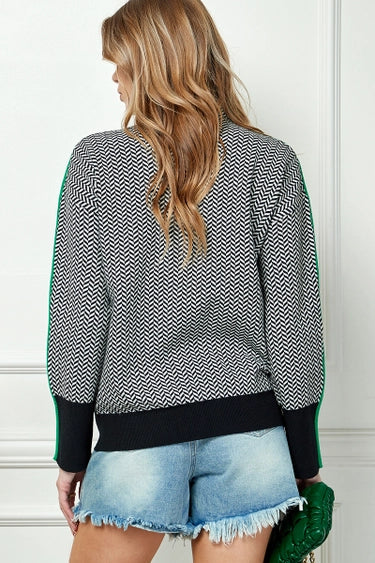 Printed Knit Turtleneck Sweater Green