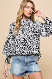 Lantern Sleeve Blouse White Leopard