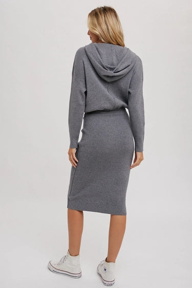 Ribbed Sweater Hoodie Dress Gray