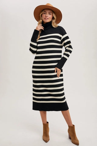 Striped Midi Sweater Dress Black