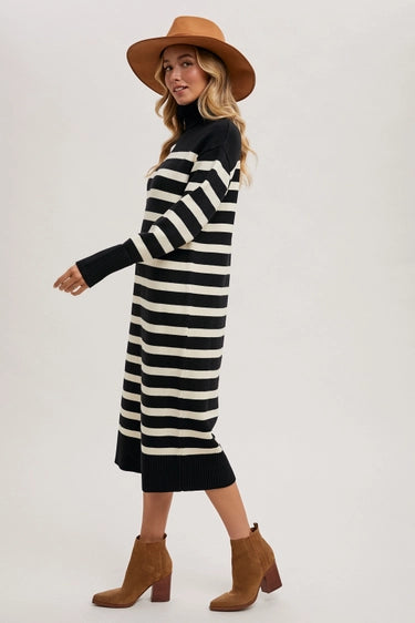 Striped Midi Sweater Dress Black