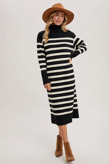 Striped Midi Sweater Dress Black