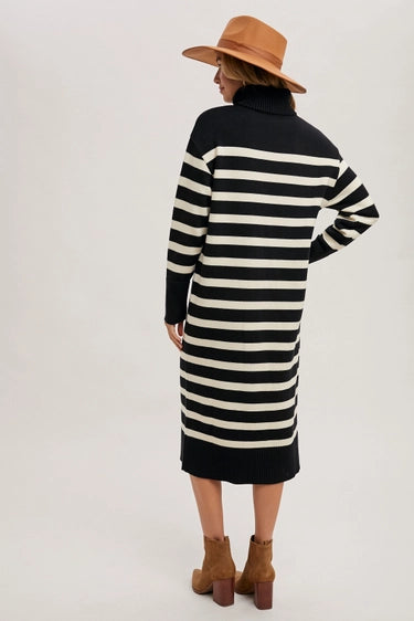 Striped Midi Sweater Dress Black