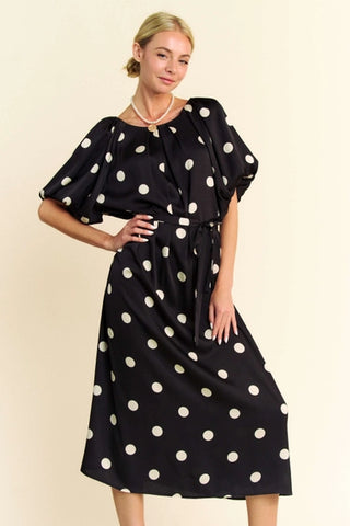 Polka Dot Puff Sleeves Midi Dress