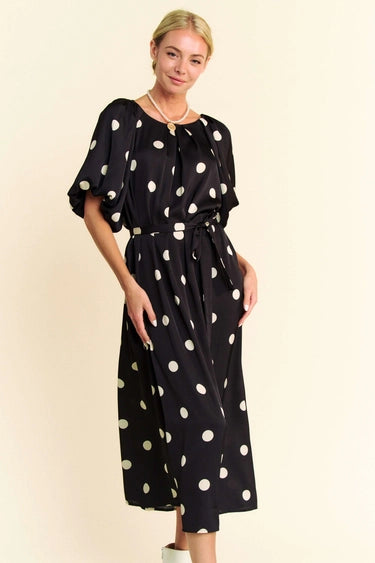 Polka Dot Puff Sleeves Midi Dress