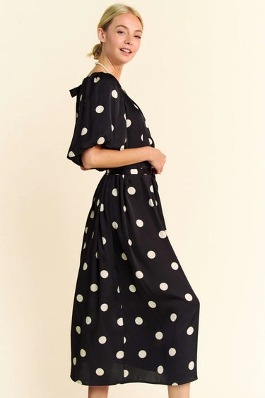 Polka Dot Puff Sleeves Midi Dress