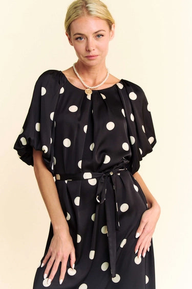 Polka Dot Puff Sleeves Midi Dress