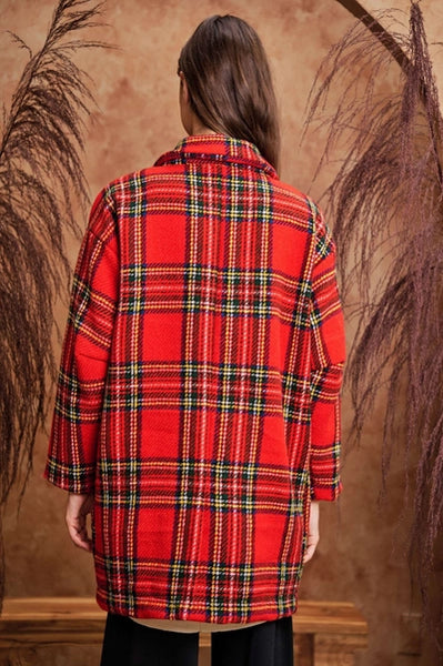 Red Plaid Open Long Jacket