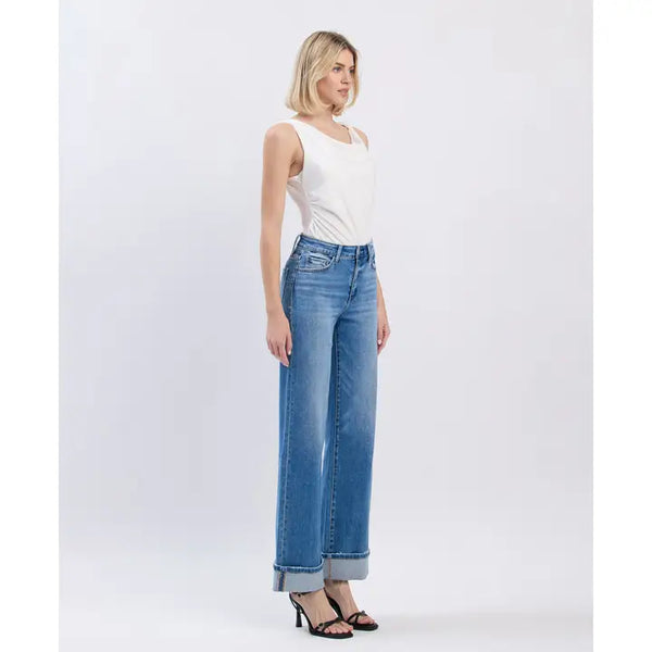 Flying Monkey High Rise Cuffed Wide Jeans