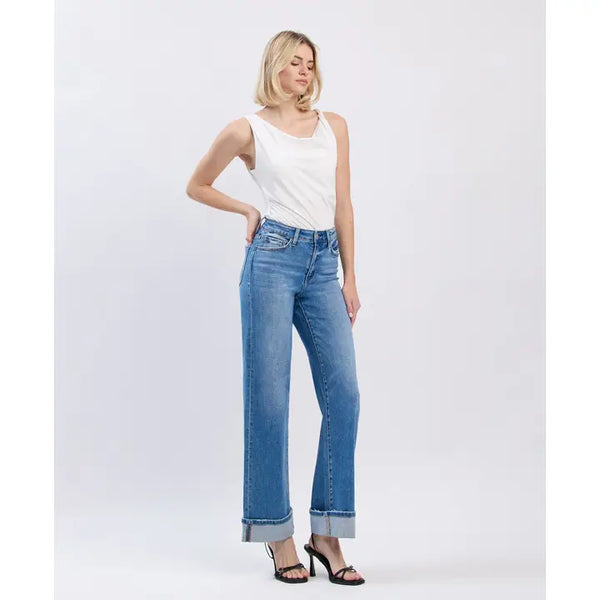 Flying Monkey High Rise Cuffed Wide Jeans