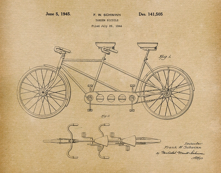 Schwinn Tandem Bicycle 1944 Patent Art Print