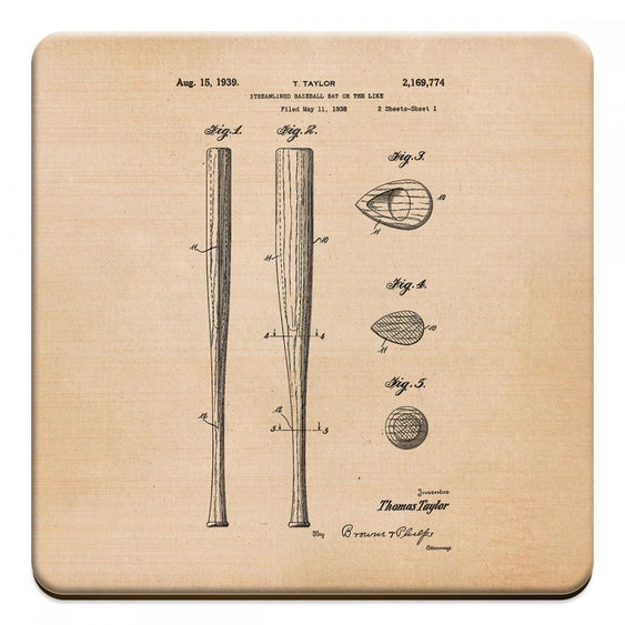 Baseball Bat 1939 Patent Drink Coaster