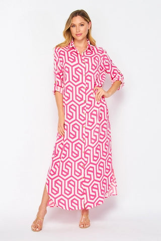 Beatrice Button Maxi Dress Pink