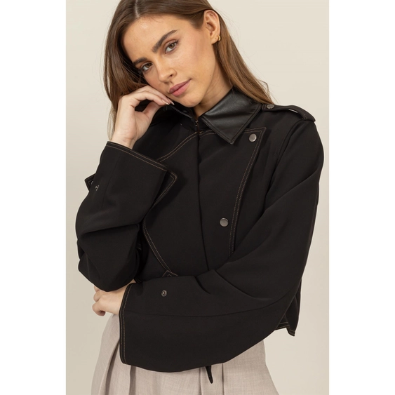 Cropped Double-Breasted Trench Black