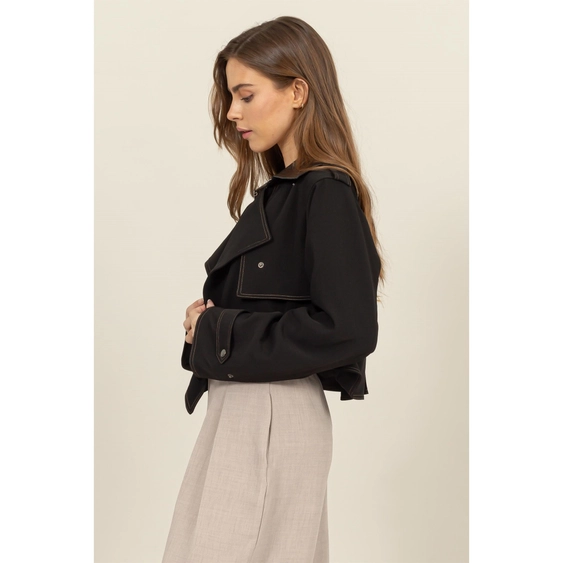 Cropped Double-Breasted Trench Black