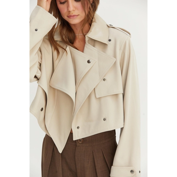 Cropped Double-Breasted Trench Ecru