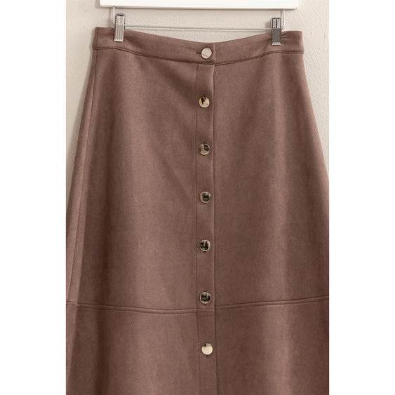 Button Front Suede Midi Skirt Mushroom