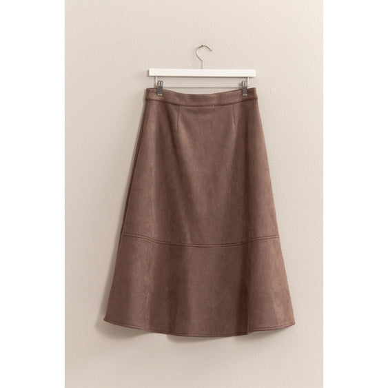 Button Front Suede Midi Skirt Mushroom