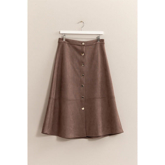 Button Front Suede Midi Skirt Mushroom