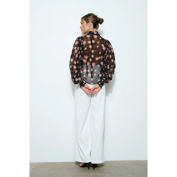 Pleated Sleeve Floral Print Blouse