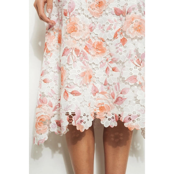 Floral Lace Sleeveless Belt Midi Dress