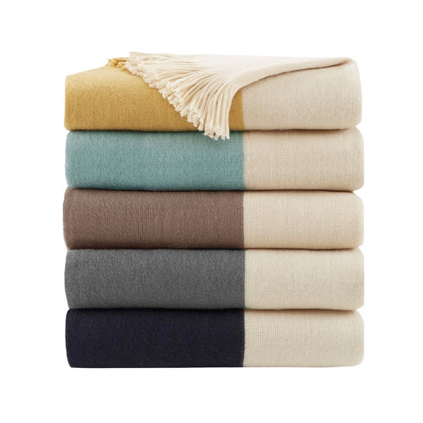 Cashmere-Like Fringed Throw Blanket Taupe