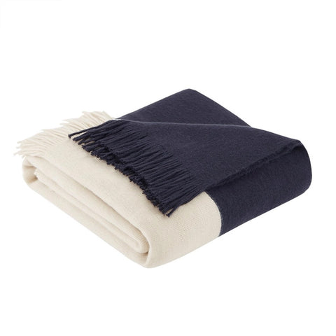 Cashmere-Like Fringed Throw Blanket Navy