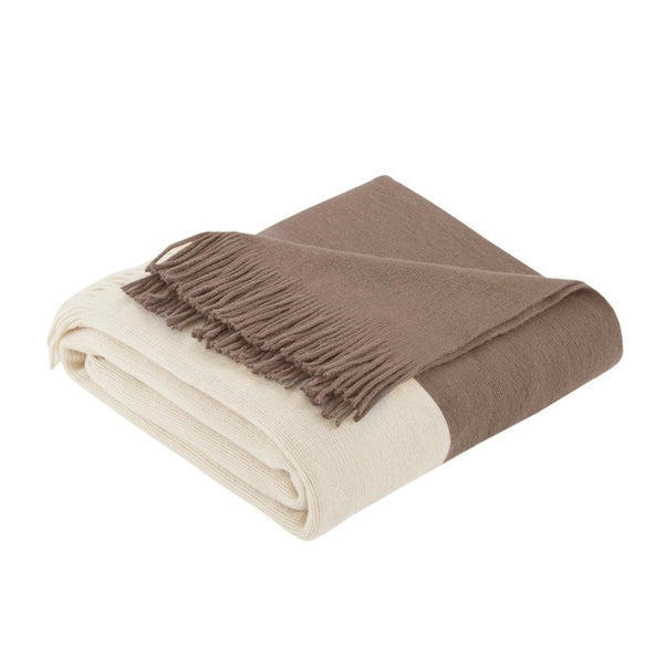 Cashmere-Like Fringed Throw Blanket Taupe