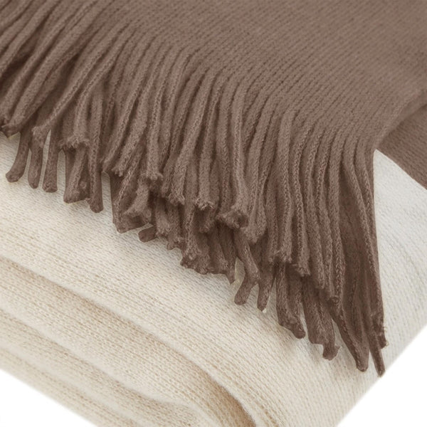 Cashmere-Like Fringed Throw Blanket Taupe