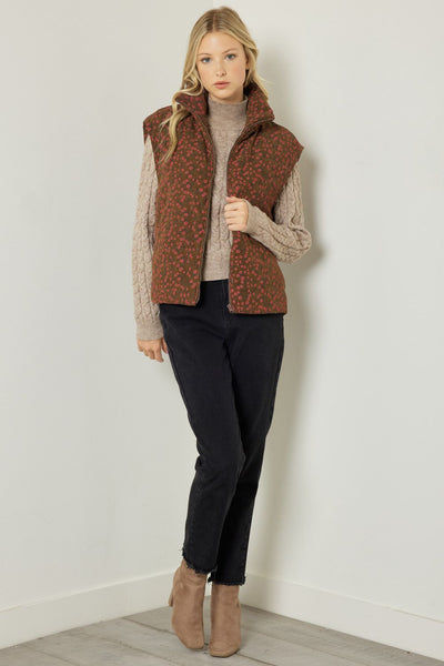 Corduroy Floral Print Vest Brown