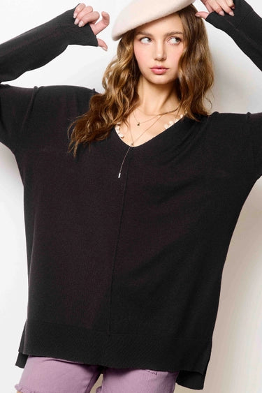 Vivian V-neck Lightweight Sweater Black