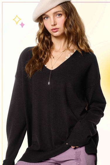 Vivian V-neck Lightweight Sweater Black