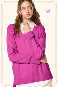 Vivian V-neck Lightweight Sweater Candy Pink