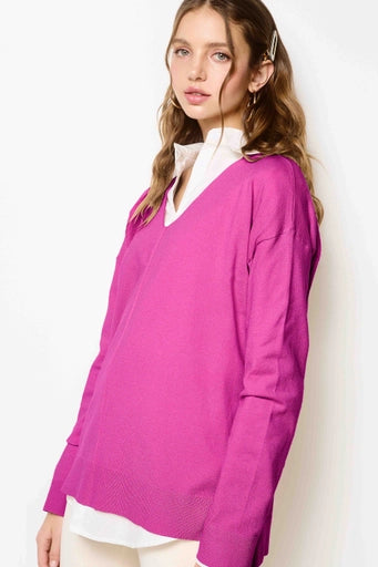 Vivian V-neck Lightweight Sweater Candy Pink