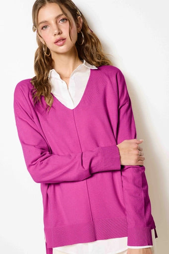 Vivian V-neck Lightweight Sweater Candy Pink